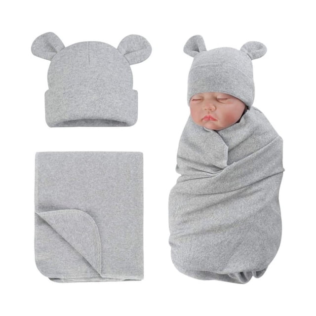 DEBGFS Baby Swaddle Bag Unisex Solid Wrap Sleeping Sack Swaddle Hat Baby Care,Grey,One Size