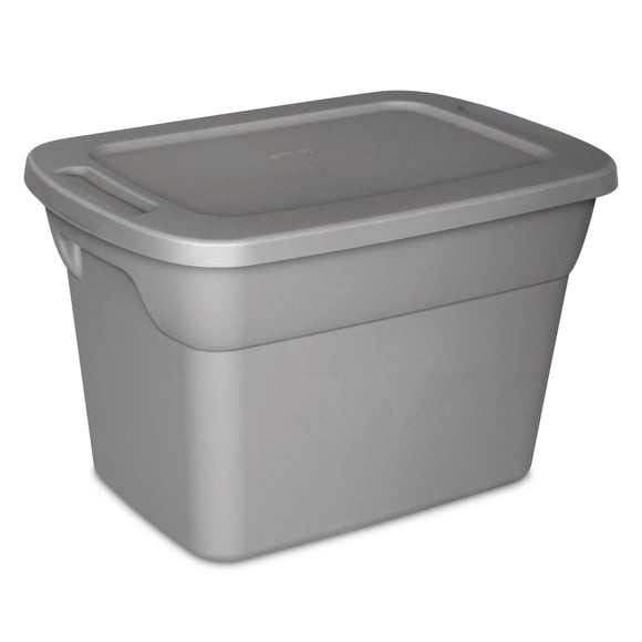Sterilite 38 Liter Tote, Plastic Storage Bin with Snap-on Lid, Stackable, Gray