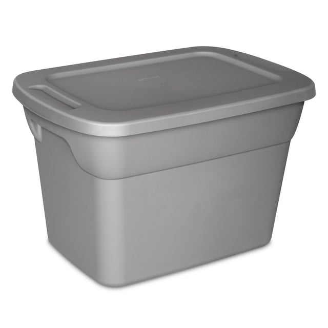 Sterilite 38 Liter Tote, Plastic Storage Bin with Snap-on Lid, Stackable, Gray