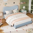 thumbnail image 4 of Full Blue Boucle Upholstered Bed Frame – Soft Low Profile Platform, Sturdy Wooden Slats, Rounded Corners, Noise-Free, Easy Assembly, 4 of 8