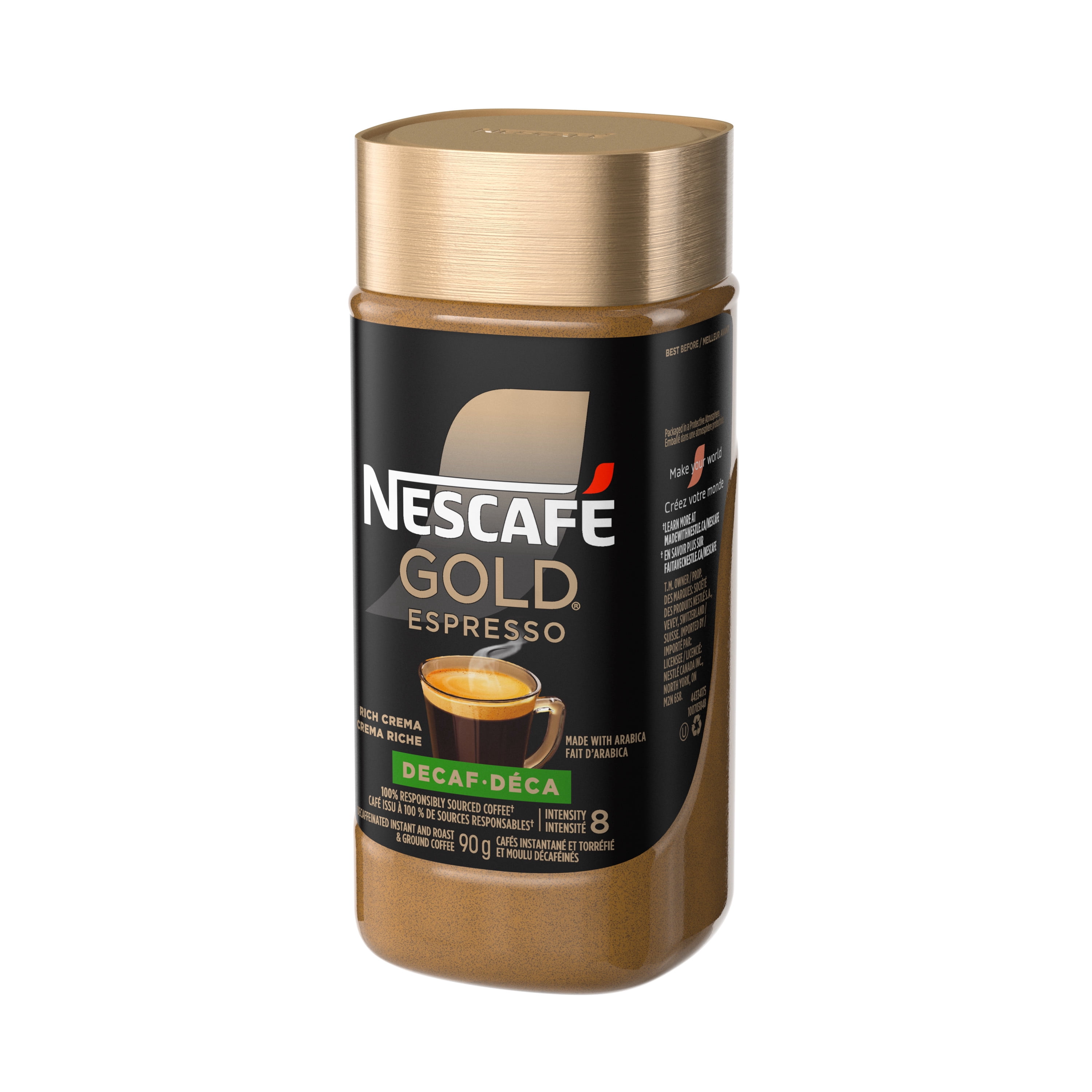 Nescafe Café torréfié et moulu instantané GOLD décaféiné de qualité supérieure, avec une couche de crema