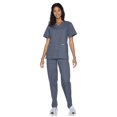 thumbnail image 2 of Landau Women's Essentials Snap Front Scrub Top, Classic Relaxed Fit, V-Neck, 4 Pockets, 2 of 5