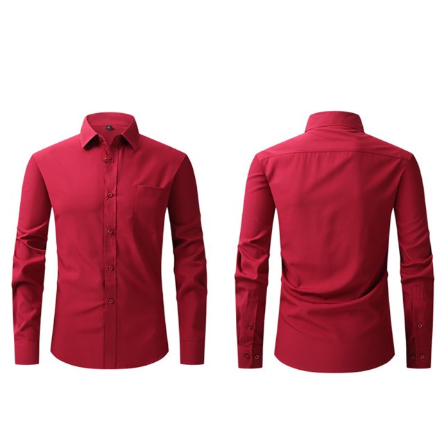 Dress Shirts for Men with Pocket Long Sleeve Big & Tall Tshirts Shirt Button-Down Collared Wrinkle-Free Solid Color Business Work Tops