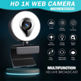 thumbnail image 2 of Live Stream Web Camera Full HD 1080P LED Fill Light 30FPS Webcam with Mics Autofocus USB Computer PC Camera, 2 of 8
