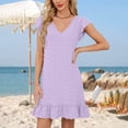 thumbnail image 2 of LOVZFMLL Robes d'Été pour Femmes 2025 Col en V Manches Courtes Volantées Ourlet à Volants Robe Smock Mini Décontractée Plage Vacances Vêtements pour Femmes Violet G, 2 of 8