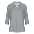 thumbnail image 4 of Hot6sl Économies d'Été Liquidation Blouse & Chemise à Manches Courtes Col Rabattu, T-Shirt Assorti pour Femmes Col en V Col Rabattu Manches 3/4, Haut en polyester pour FemmesGris, L, 4 of 8