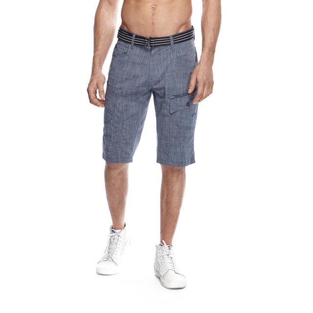 Dark Black Men's Belted Cargo Shorts
