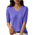 thumbnail image 1 of Womens Short Sleeve V Neck T Shirt 2025 Summer Ribbed Knit Slim Fit Basic Solid Color Tee Tops Fashion Clothes, 1 of 3