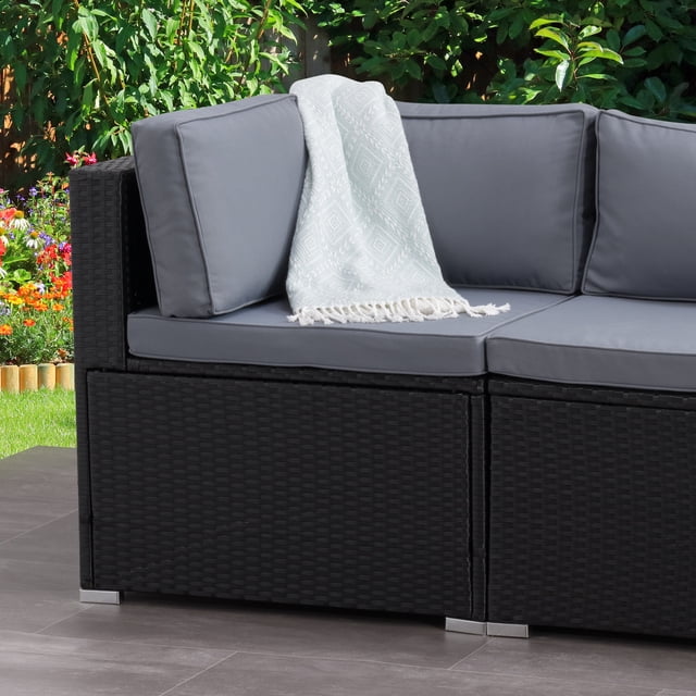 CorLiving Parksville Resin Wicker and Steel Outdoor Sectional Corner Piece with Cushions, Black/Grey