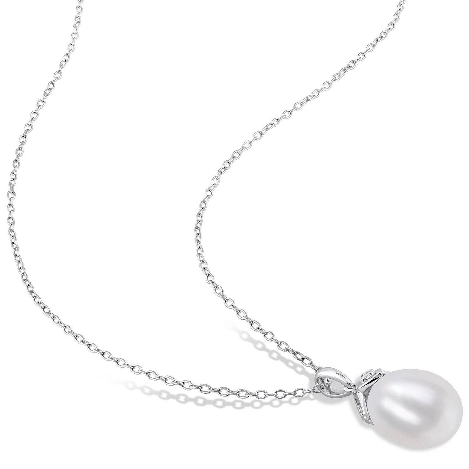 Collier pendentif Miabella en argent sterling avec perles culture d'eau douce et accents de saphirs blancs synthétiques