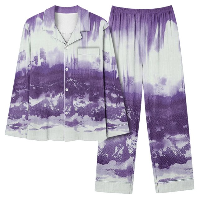 MeetoTime Pyjama d'Automne pour Femme, Ensemble 2 Pcs, Haut à Manches Longues Boutonné et Pantalon, Tenue de Nuit