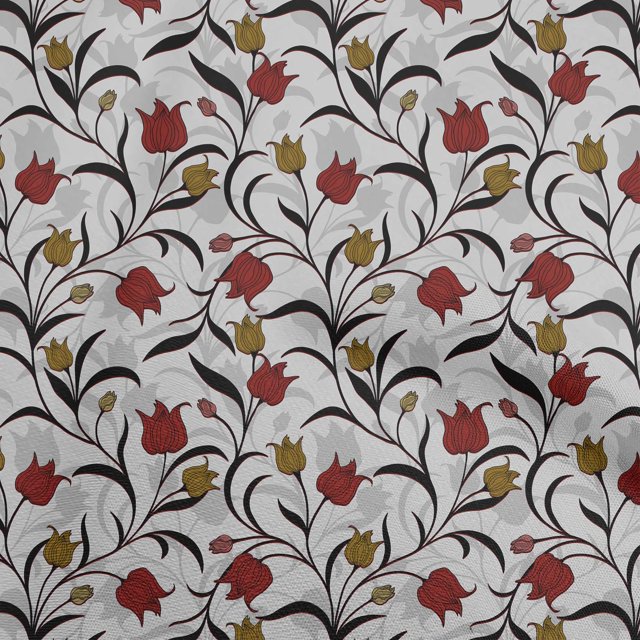 oneOone Coton Cambric Tissu Rouge Floral Rétro Matière de Robe Tissu Imprimé Tissu au Mètre 56 Pouces de Large
