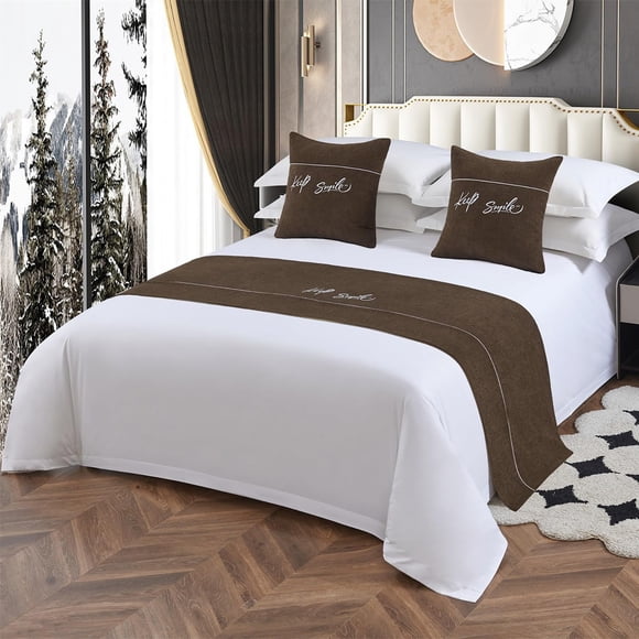 Yokqexz Bed Scarf Bed Runners for King Queen Size Gray Lines Bedding Cover Blankets Bedspread Decor Throw for Hotel Bedroom Decorations Protection(Brown,50 * 50cm(No core))