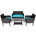 thumbnail image 1 of Topbuy 4 Pièces Patio Rotin Canapé Ensemble Conversation Ensemble avec Table en Verre Trempé Turquoise, 1 of 5