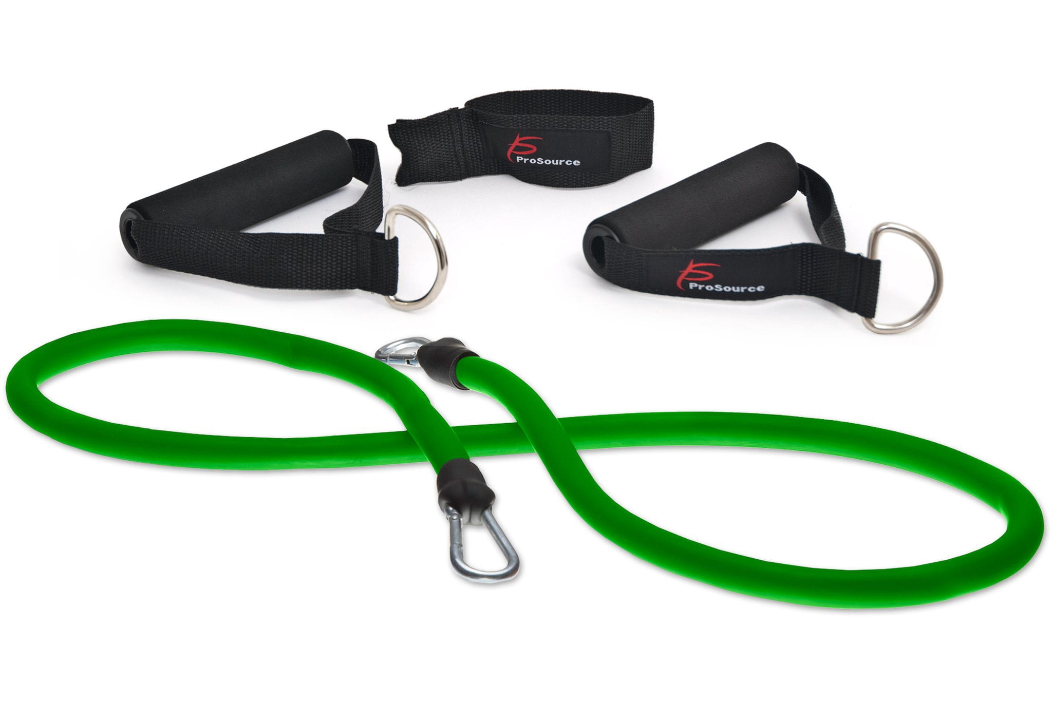 ProSource Single Stackable Resistance Bands with Door Anchor and Exercise Guide, 5-50 lb, Heavy Duty Fitness Tube for Full-Body Exercises, P90X, Insanity, and Home Workouts 5 lb to 8 lb, Green