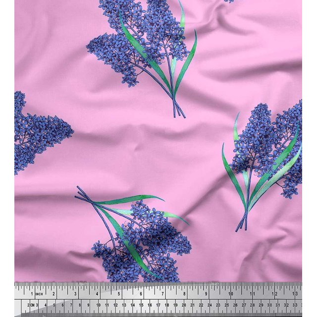 Soimoi polyester Crepe Fabric Lavender Flower Print Sewing Fabric Yard 42 Inch Wide