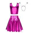 thumbnail image 2 of YONGHS Women's Alien Set Cheer Leader Outfit Metallic Crop Tank Top with Ruffle Skirt Hair Hoop Rose S, 2 of 7