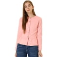 thumbnail image 1 of INSPIRE CHIC Women's Round Neck Collarless Button Down Peplum Denim Jacket, 1 of 6