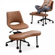 360° Swivel Ergonomic Cross Legged Office Chair Armless Chair, ADHD Chairs for Adults, Height Adjustable Seat for Meditation, Yoga - Wide Criss Cross Chair with Lumbar Support, Kneeling Chair