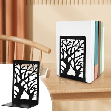 YIMWNYI Metal Serre-Livres Arbre à Estampage Ajouré, Rangement Robuste en Forme de T, Pince à Livres pour Bureau Maison Bibliothèque, Organisateur Décoratif en Fer pour Art, Idéal pour Livres et Jeux Vidéo