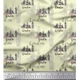thumbnail image 1 of Soimoi Yellow Modal Satin Fabric London Theme Architectural Decor Fabric Printed Yard 42 Inch Wide, 1 of 3