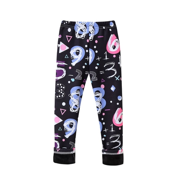 XIMIN Girls Fleece Lined Leggings Tights Trousers Winter Warm Clothing Thick Stretchy Ankle Length Pants Kids Toddler Printing Slim Youth Yoga Dance High Waist Pants