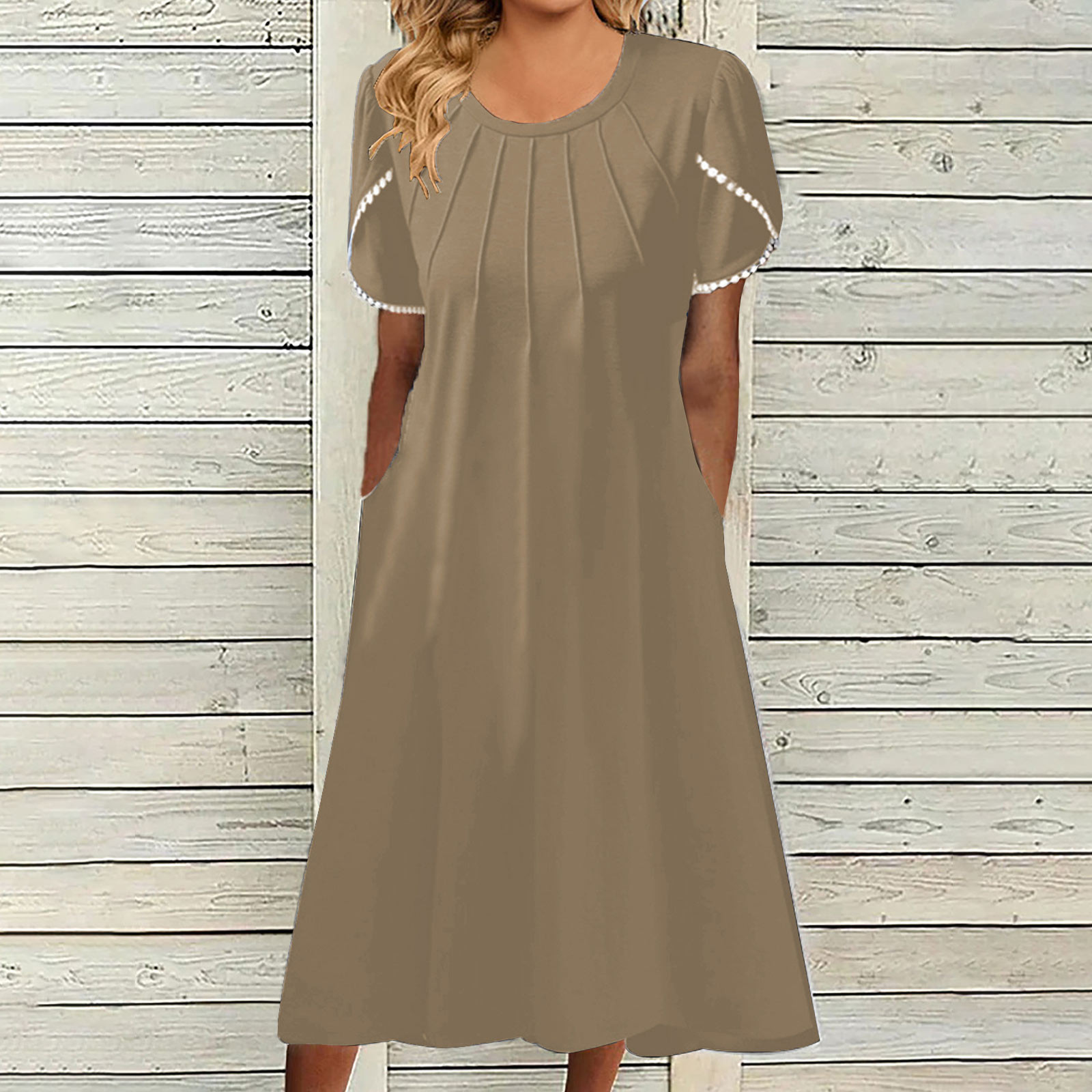 Lenago Summer Plus Size Midi Dresses for Women Mode Women Décontractée Aguichant Col en V Imprimé Summer Manches Courtes Poches Robe Fête Plage Dresses en Liquidation