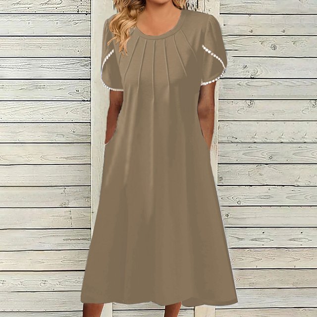 Lenago Summer Plus Size Summer Dresses Mode Femmes Décontracté Aguichant Col en V Imprimé Summer Manches Courtes Poches Robe Fête Plage Dresses en Liquidation
