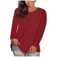 thumbnail image 1 of T-shirts à Manches Longues pour Femmes, Couleur Unie, Décontractés, Col Ras du Cou, Automne Hiver, T-Shirts Basiques, 1 of 6
