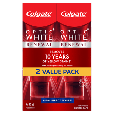Colgate Optic White Renewal Toothpaste with 3% Hydrogen Peroxide, Value Pack, 2x70 mL