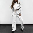thumbnail image 2 of Fgnfyis Womens Tracksuits Set Womens Cargo Pant Two Piece Outfit Drawstring Full Zip Cropped Work Jacket and Drawstring Long Pant Sets Casual Pocket Solid Color Sweatsuit Trousers Sets White L, 2 of 6