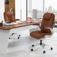 thumbnail image 2 of Costway Chaise de Bureau en Cuir PU à Hauteur Réglable Chaise de Direction avec Appuie-Tête Réglable Brun, 2 of 9