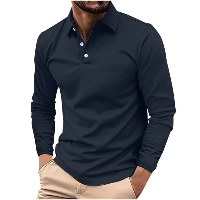 RXIRUCGD Chemise Décontractée pour Homme à Manches Longues avec Boutons, Poche et Col Rabattable, Bleu Marine, Taille : L