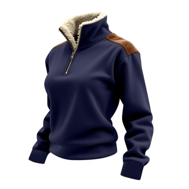 fatyb Women's Quarter Zip Sweatshirts Fleece Stand Collar Pullover Casual Patchwork Long Sleeve Tops