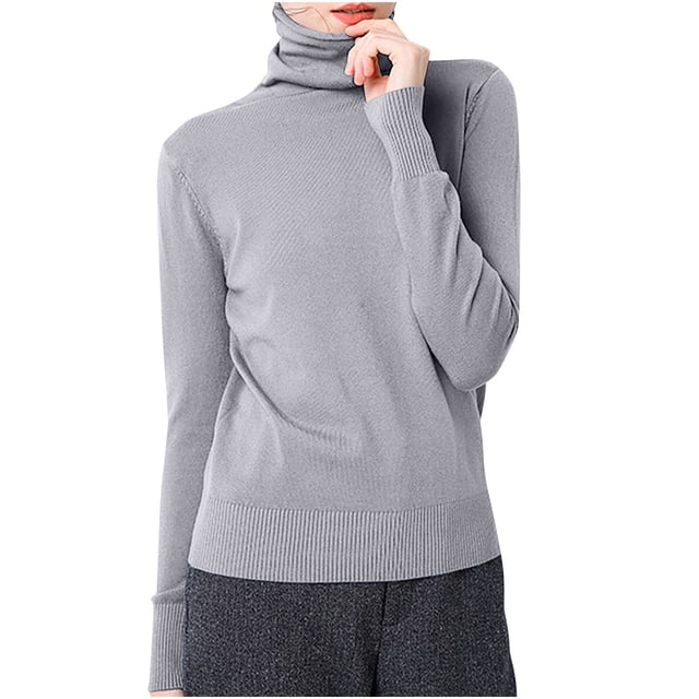 AherBiu Hauts d'Hiver pour Femmes Col Roulé Manches Longues Blouse en Coton Tricoté Chandail T-Shirts Basiques