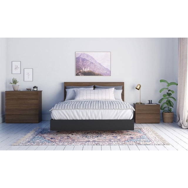 Solari 4 Piece Bedroom Set, Walnut and Black