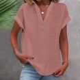 thumbnail image 2 of RKSTN Womens Summer Tops Fashion Cotton and Linen Buttons Going out Tops Basic Solid Color Shirts V-Neck Short Sleeve Loose Fit Pullover Tops, 2 of 5
