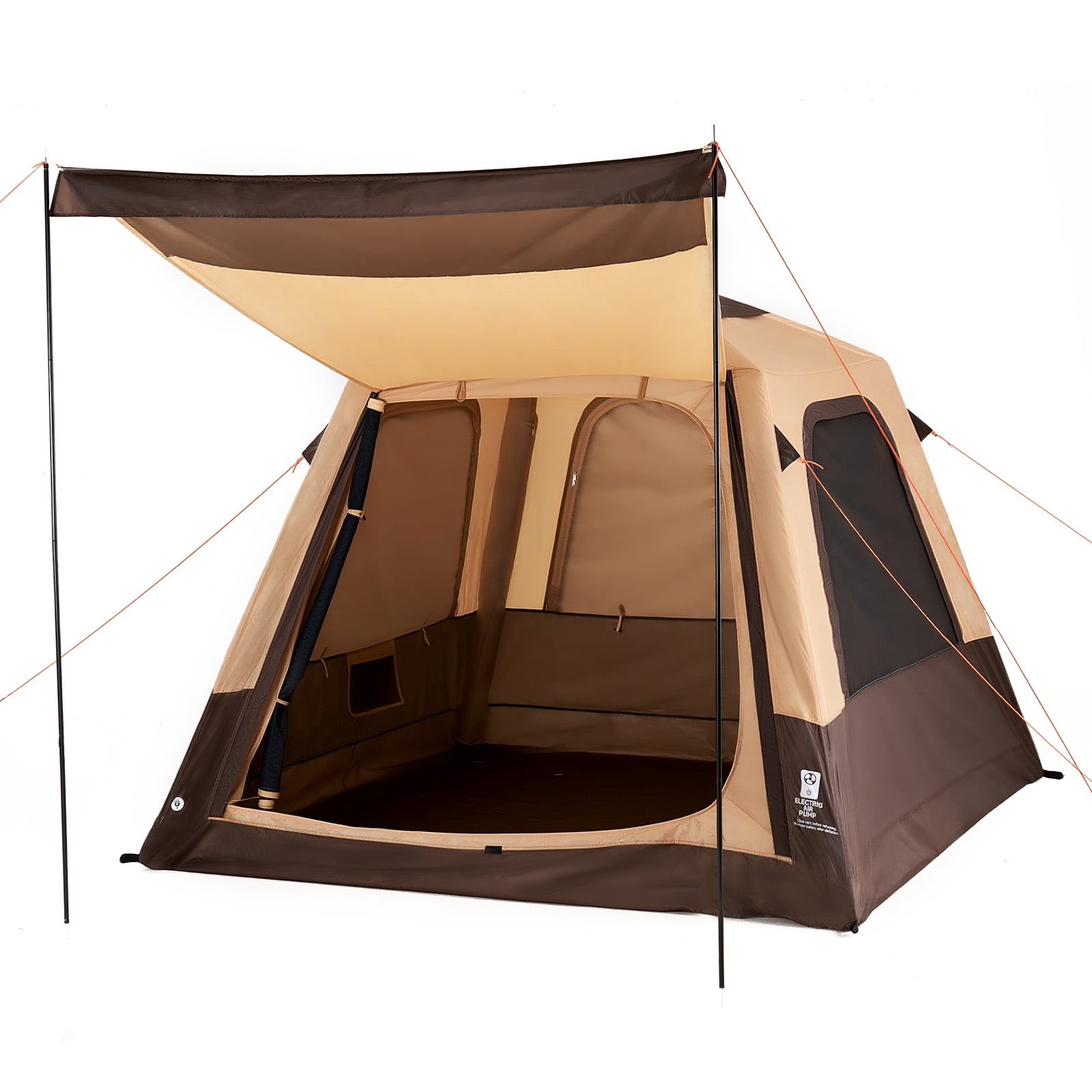 VEVOR Camping Tent, 4 Person Inflatable Cabin Tent with Rechargeable Pump, TPU Air Tube & 5 Large Mesh Windows, Portable Easy Setup Waterproof with Carry Bag for Family Outdoor Camping & Hiking, Beige