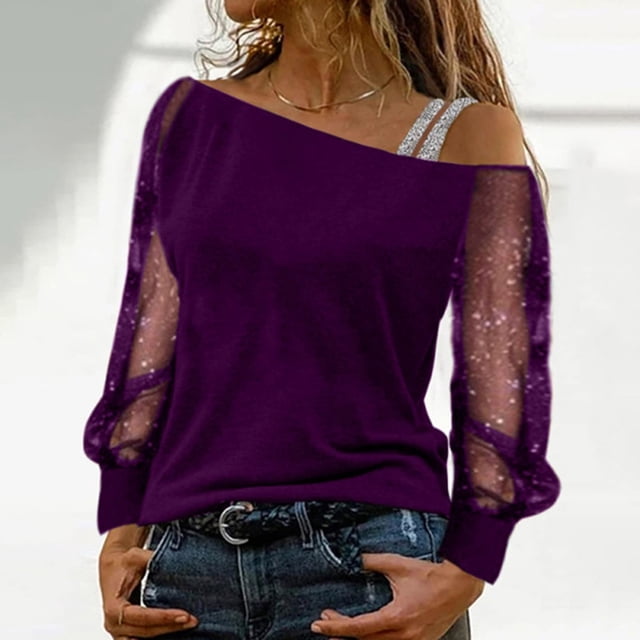 Qertyioot Blouse Décontractée pour Femmes Mode Col Asymétrique en Gaze Couleur Unie