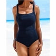 thumbnail image 4 of Women's Vintage Padded Push up One Piece Swimsuits Tummy Control Bathing Suits Plus Size Swimwear, S , Navy Blue, 4 of 6
