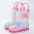 thumbnail image 2 of NOKIO Sparkle Accent Rain Boots Flexible Sole Technology Cartoon Rainbow Patterns 𝗪aterproof Rubber Material Lightweight Design for Active Toddler Girls, 2 of 7