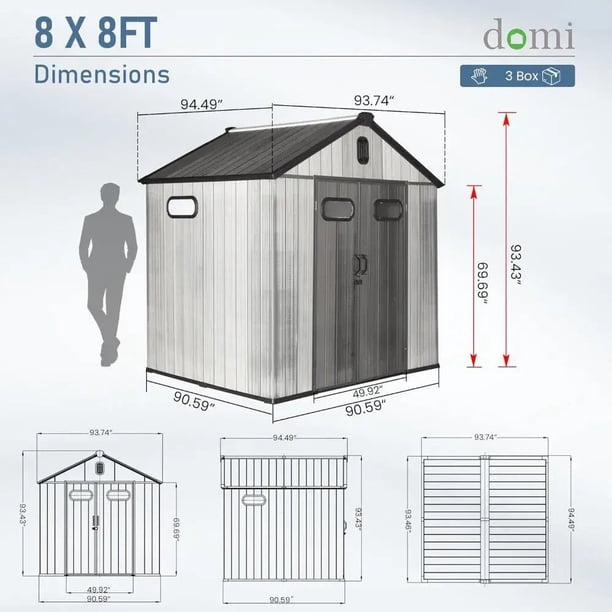 Domi Outdoor Living 8x8 FT Outdoor Resin Storage Shed,Waterproof