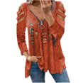 thumbnail image 1 of Pompotops Mode Femmes T-shirt Décontracté à Manches Longues Imprimé Col en V avec Fermeture Éclair, 1 of 4