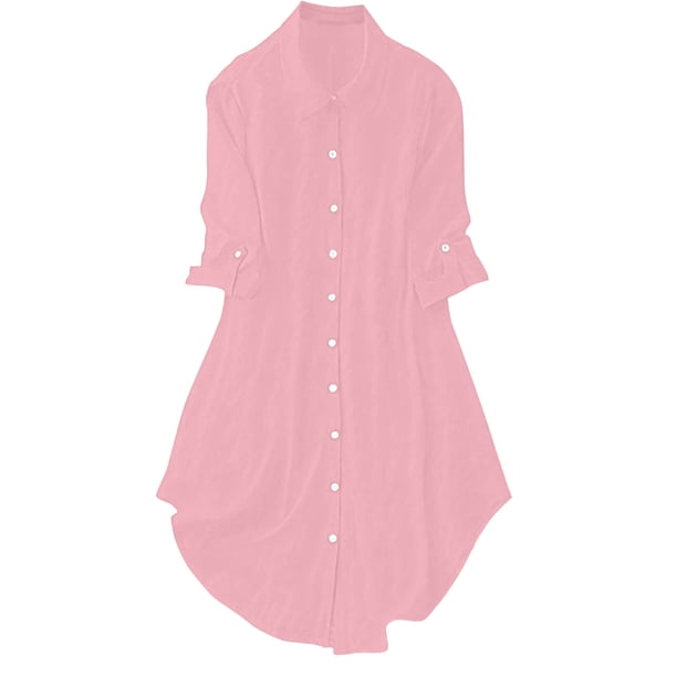 Tops for Women, Fashion Women's 3/4 Sleeve Solid Turn Down Collar