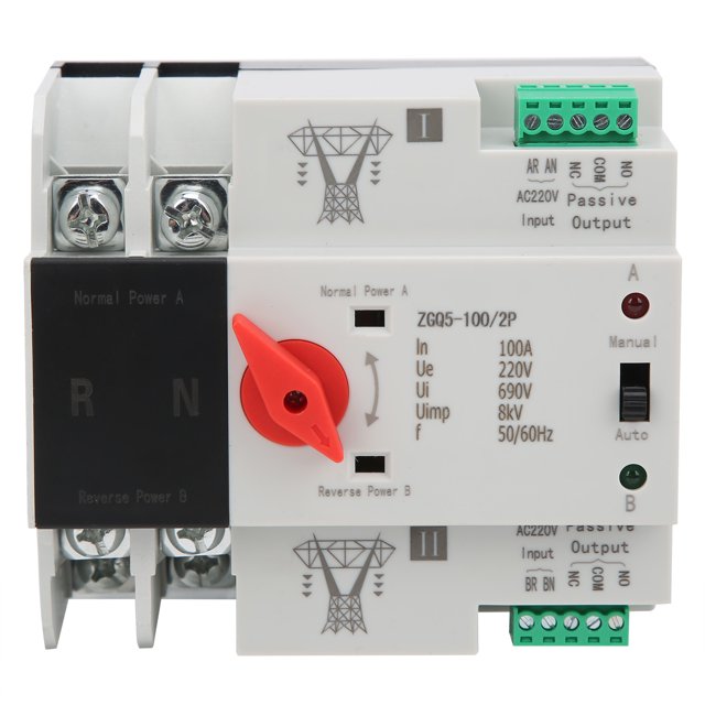 Interrupteur de Transfert Automatique à Double Puissance Sans Interruption Contrôleur 2 Voies ZGQ5-100/2P 220V