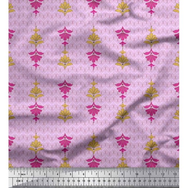 Soimoi Poly Georgette Fabric Artistic Floral Ethnic Printed Fabric 1 Yard 52 Inch Wide