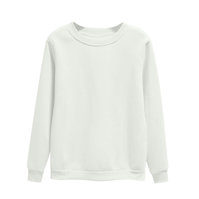 Moxiu Chandails à Col Rond pour Femmes Automne Manches Longues en Molleton Chandail de Base Uni Chandail à Enfiler Hauts Chandail Jumper Chandail Blanc,G