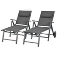 thumbnail image 1 of Patiojoy 2 Pcs Chaise Longue de Patio Chaise d'Extérieur Inclinable avec Coussin de Cou et Roues Gris, 1 of 6