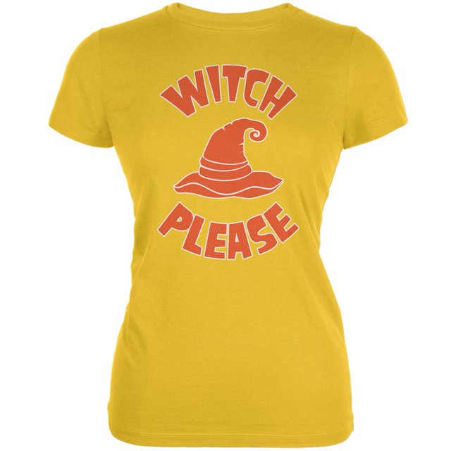 Halloween Witch Please Bright Yellow Juniors Soft T-Shirt