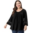 thumbnail image 2 of GRACE & GRANDEUR Hauts Décontractés Unis à Manches Raglan pour Femmes Grande Taille Noir 2X, 2 of 6